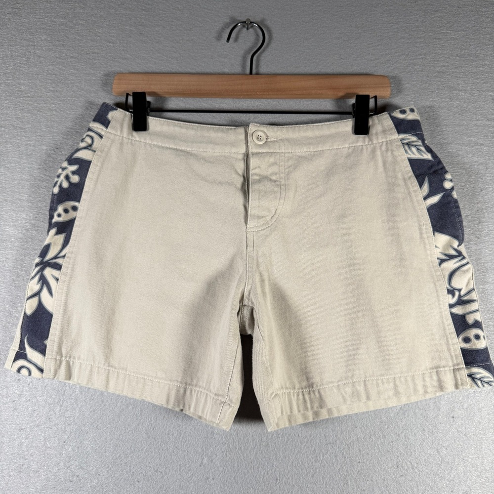 Vintage Sol Surf Co Womens Tan Cotton Tropical Floral Side Panel Shorts Size 7